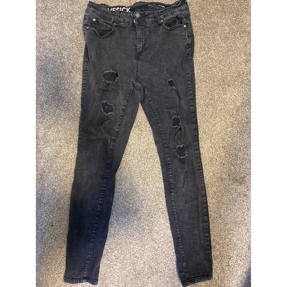 Lovesick Skinny Jeans Womens 12 Black Excellent Distressed High Rise Ripped Slim